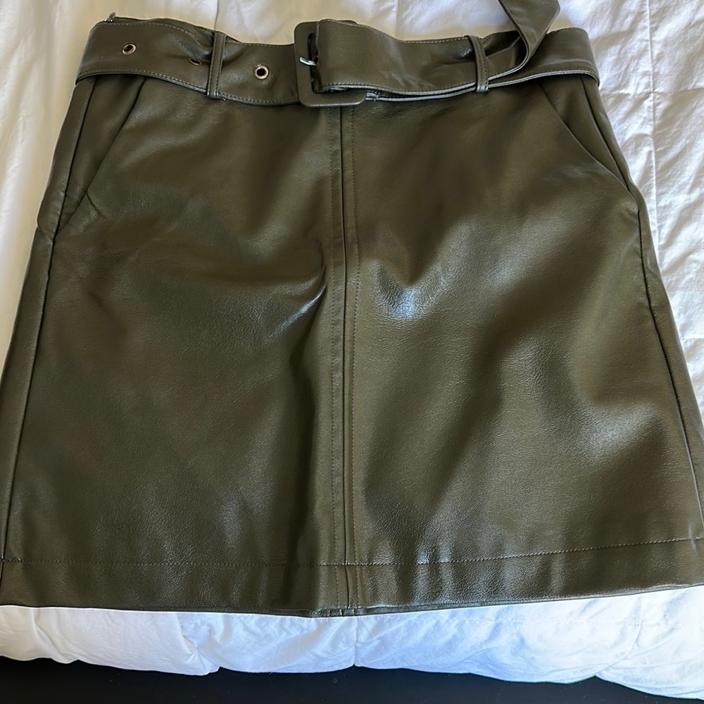 Olive Green Leather Skirt